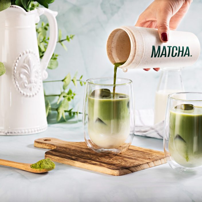 Pouring Japanese Matcha into Glass