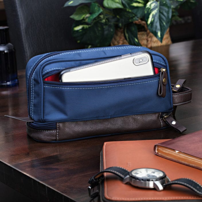 warden and co male toiletry bag lifestyle photo